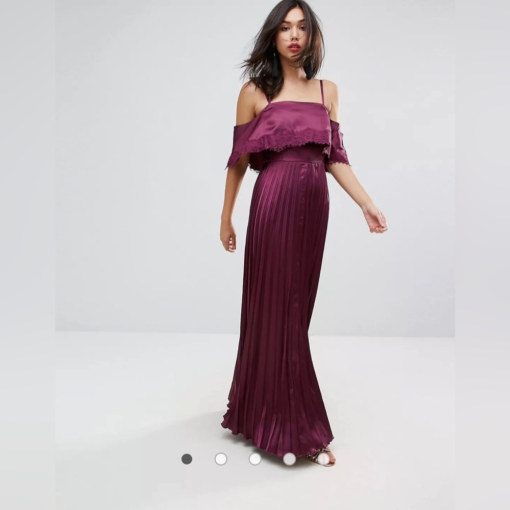 ASOS Satin Pleated Cami Lace Trim Crop Top Maxi Dress - US 2